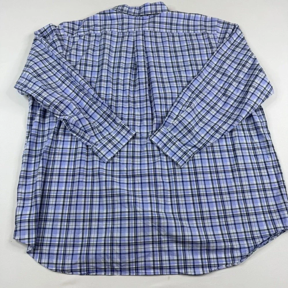 Polo Ralph Lauren Button Down Mens 3XB Blue Plaid Stretch Long Sleeve Pony Logo